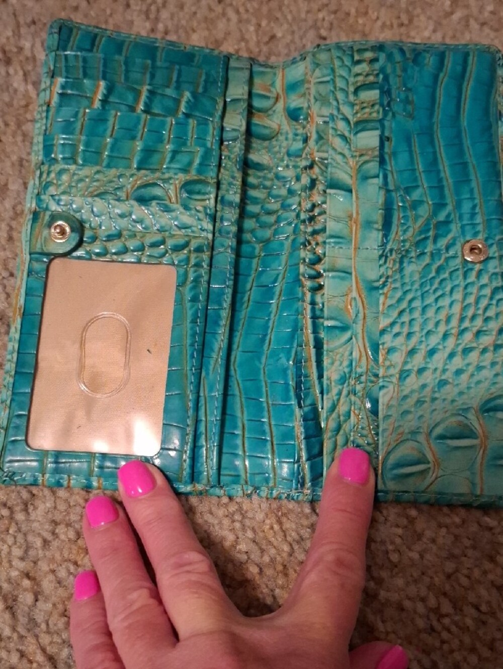 Brahmin Turquoise Croc-Embossed Continental Wallet with Gold Tone Plate - Picture 2 of 3